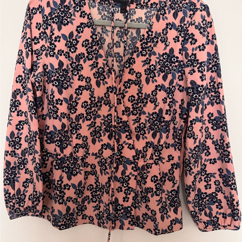 J. Crew Pink and Navy Floral Blouse